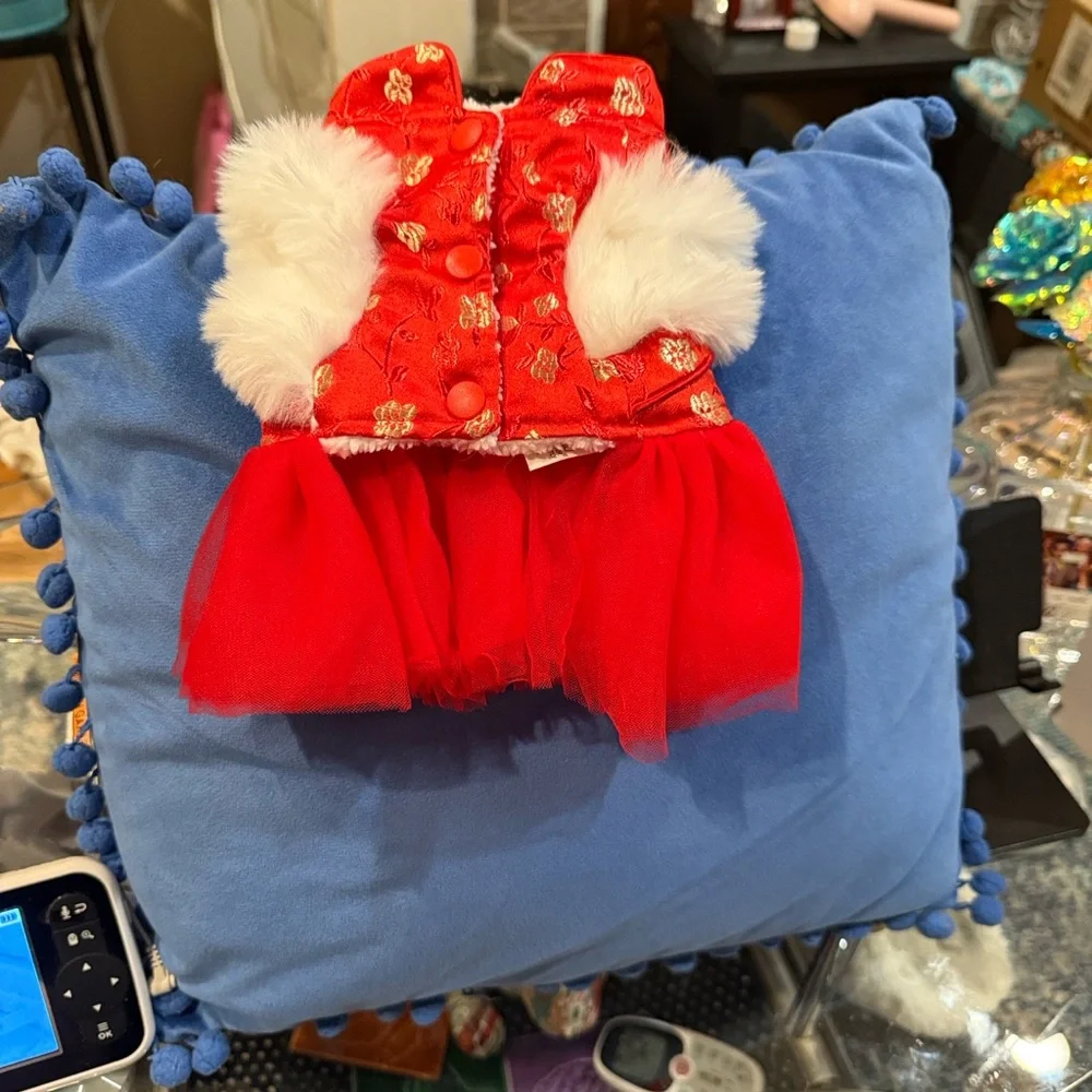 SHEIN Red Pet Cat Outfit with Gold Accents used one time just for pictures